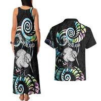 New Zealand Kiwi Bird Couples Matching Tank Maxi Dress and Hawaiian Shirt Silver Fern Koru Paua Shell DT04 - Polynesian Pride
