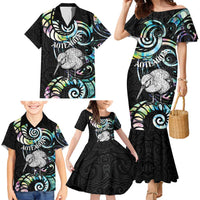New Zealand Kiwi Bird Family Matching Mermaid Dress and Hawaiian Shirt Silver Fern Koru Paua Shell DT04 - Polynesian Pride