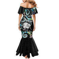 New Zealand Kiwi Bird Family Matching Mermaid Dress and Hawaiian Shirt Silver Fern Koru Paua Shell DT04 - Polynesian Pride