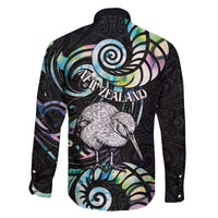 New Zealand Kiwi Bird Family Matching Off The Shoulder Long Sleeve Dress and Hawaiian Shirt Silver Fern Koru Paua Shell DT04 - Polynesian Pride