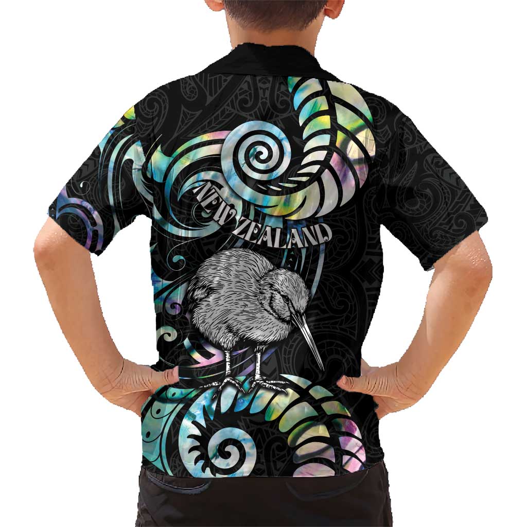 New Zealand Kiwi Bird Family Matching Short Sleeve Bodycon Dress and Hawaiian Shirt Silver Fern Koru Paua Shell DT04 - Polynesian Pride