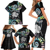 New Zealand Kiwi Bird Family Matching Short Sleeve Bodycon Dress and Hawaiian Shirt Silver Fern Koru Paua Shell DT04 - Polynesian Pride