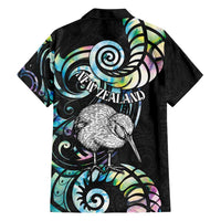 New Zealand Kiwi Bird Family Matching Short Sleeve Bodycon Dress and Hawaiian Shirt Silver Fern Koru Paua Shell DT04 - Polynesian Pride