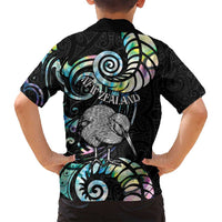 New Zealand Kiwi Bird Family Matching Summer Maxi Dress and Hawaiian Shirt Silver Fern Koru Paua Shell DT04 - Polynesian Pride