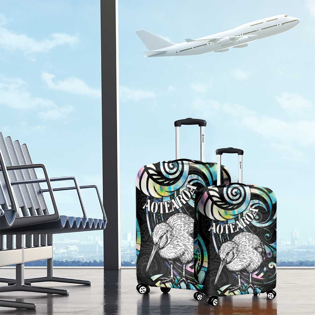New Zealand Kiwi Bird Luggage Cover Silver Fern Koru Paua Shell