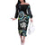 New Zealand Kiwi Bird Off The Shoulder Long Sleeve Dress Silver Fern Koru Paua Shell
