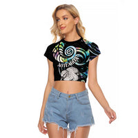 New Zealand Kiwi Bird Raglan Cropped T Shirt Silver Fern Koru Paua Shell