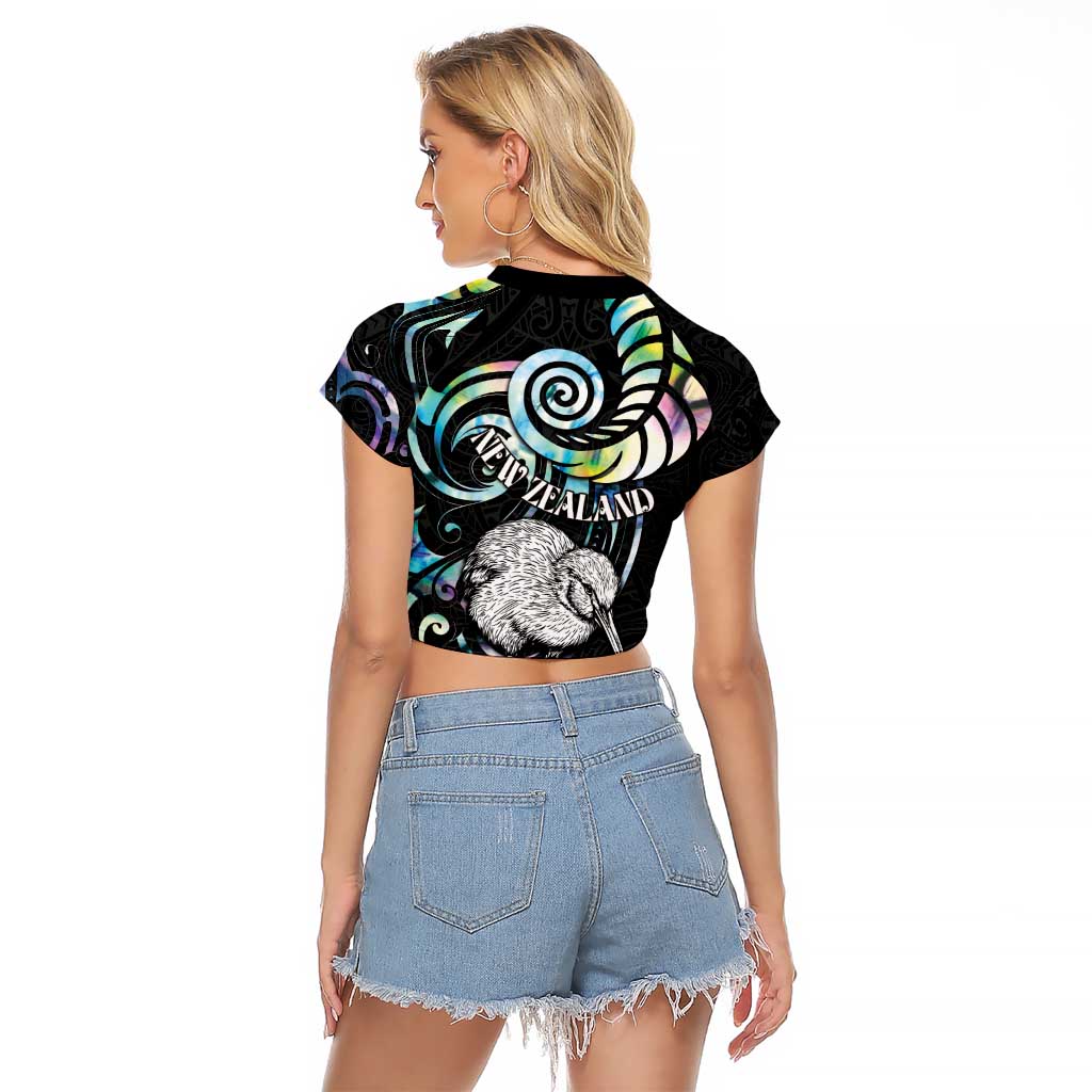 New Zealand Kiwi Bird Raglan Cropped T Shirt Silver Fern Koru Paua Shell