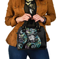 New Zealand Kiwi Bird Shoulder Handbag Silver Fern Koru Paua Shell