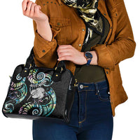 New Zealand Kiwi Bird Shoulder Handbag Silver Fern Koru Paua Shell