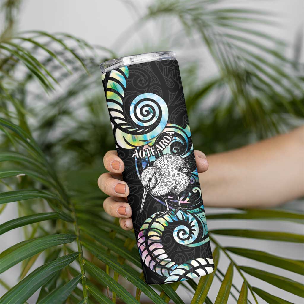 New Zealand Kiwi Bird Skinny Tumbler Silver Fern Koru Paua Shell
