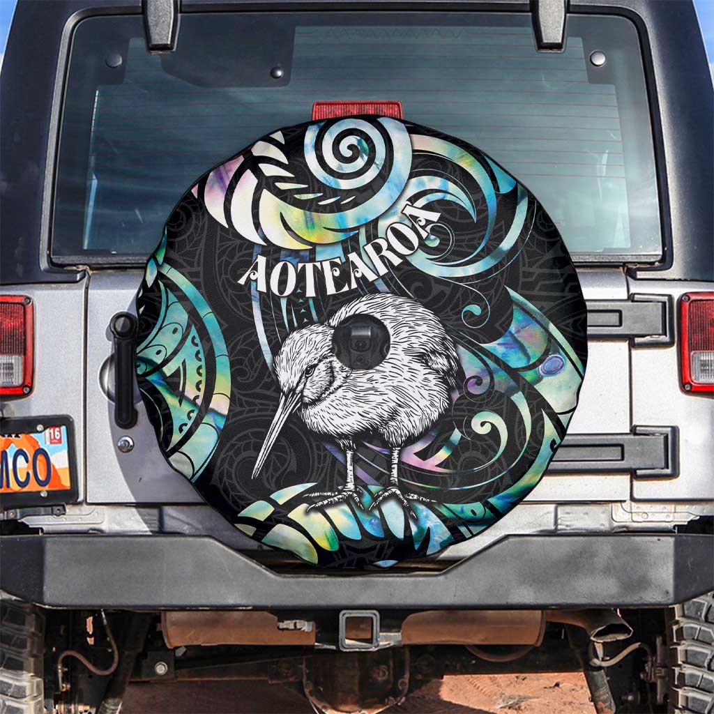New Zealand Kiwi Bird Spare Tire Cover Silver Fern Koru Paua Shell