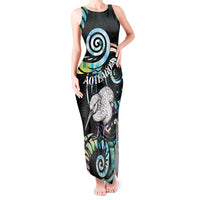 New Zealand Kiwi Bird Tank Maxi Dress Silver Fern Koru Paua Shell