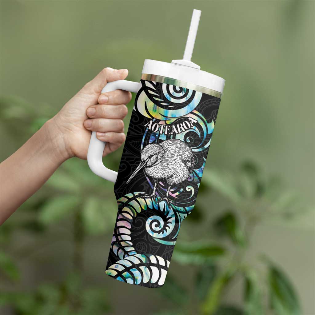 New Zealand Kiwi Bird Tumbler With Handle Silver Fern Koru Paua Shell