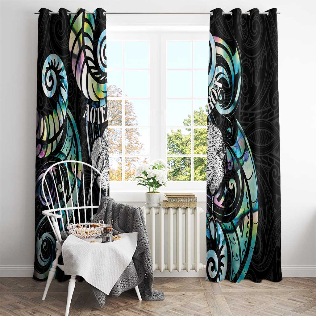 New Zealand Kiwi Bird Window Curtain Silver Fern Koru Paua Shell