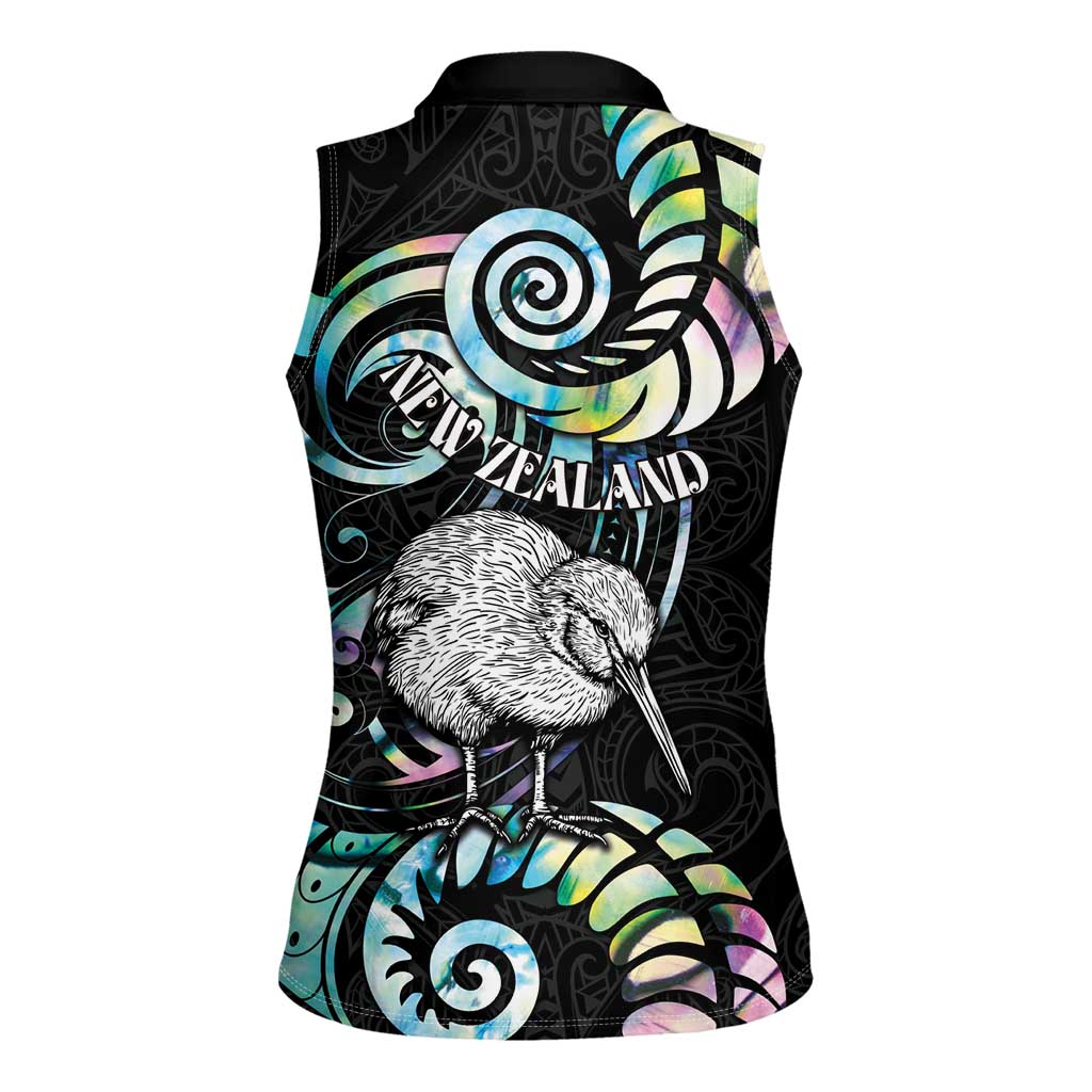 New Zealand Kiwi Bird Women Sleeveless Polo Shirt Silver Fern Koru Paua Shell DT04 - Polynesian Pride