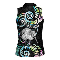 New Zealand Kiwi Bird Women Sleeveless Polo Shirt Silver Fern Koru Paua Shell DT04 - Polynesian Pride