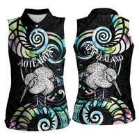 New Zealand Kiwi Bird Women Sleeveless Polo Shirt Silver Fern Koru Paua Shell DT04 - Polynesian Pride