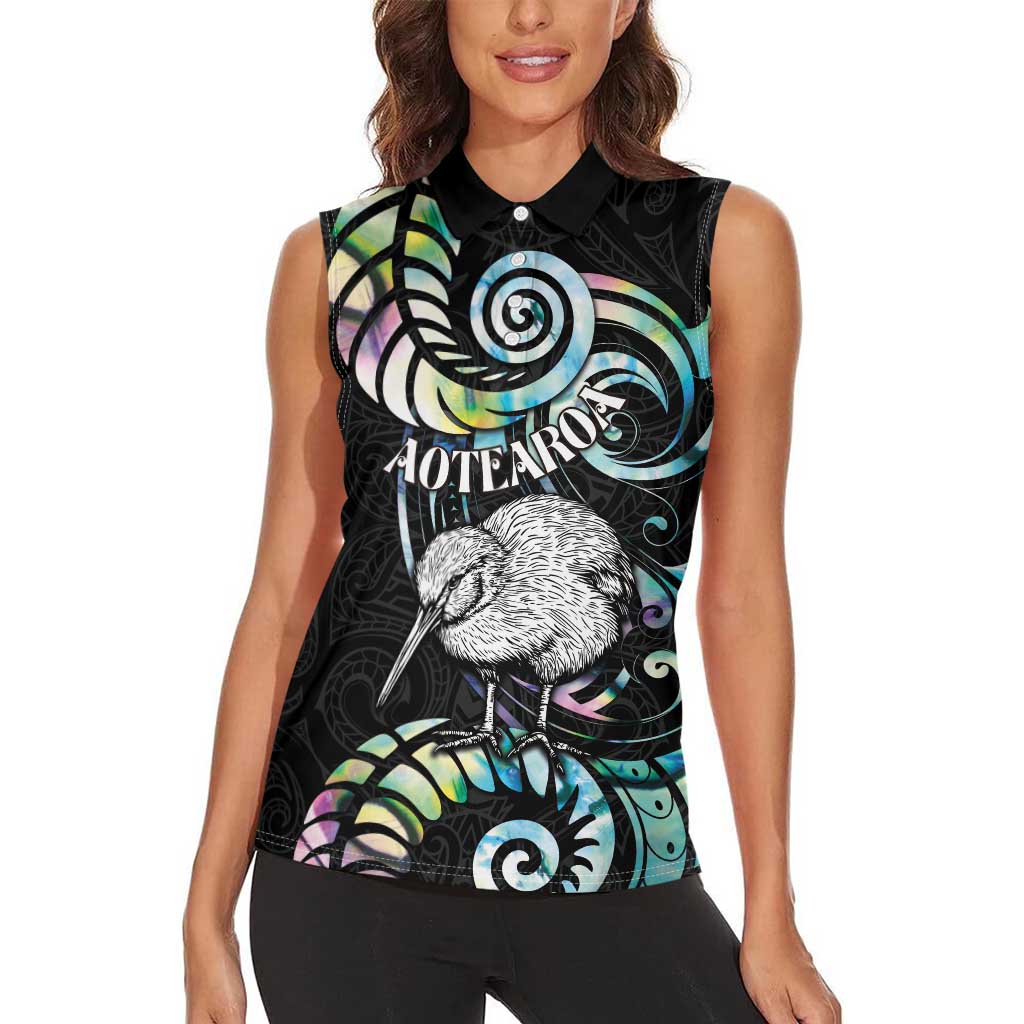 New Zealand Kiwi Bird Women Sleeveless Polo Shirt Silver Fern Koru Paua Shell DT04 - Polynesian Pride