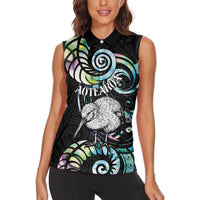 New Zealand Kiwi Bird Women Sleeveless Polo Shirt Silver Fern Koru Paua Shell DT04 - Polynesian Pride