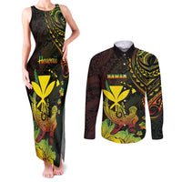 Personalised Hawaii Couples Matching Tank Maxi Dress and Long Sleeve Button Shirt Kanaka Maoli With Hammerhead Shark