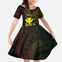 Personalised Hawaii Family Matching Long Sleeve Bodycon Dress and Hawaiian Shirt Kanaka Maoli With Hammerhead Shark DT04 Daughter's Dress Black - Polynesian Pride