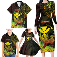 Personalised Hawaii Family Matching Long Sleeve Bodycon Dress and Hawaiian Shirt Kanaka Maoli With Hammerhead Shark DT04 - Polynesian Pride