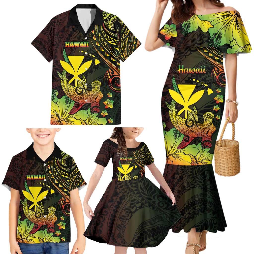 Personalised Hawaii Family Matching Mermaid Dress and Hawaiian Shirt Kanaka Maoli With Hammerhead Shark DT04 - Polynesian Pride