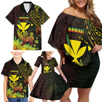 Personalised Hawaii Family Matching Off Shoulder Short Dress and Hawaiian Shirt Kanaka Maoli With Hammerhead Shark DT04 - Polynesian Pride