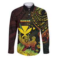 Personalised Hawaii Family Matching Short Sleeve Bodycon Dress and Hawaiian Shirt Kanaka Maoli With Hammerhead Shark DT04 Dad's Shirt - Long Sleeve Black - Polynesian Pride