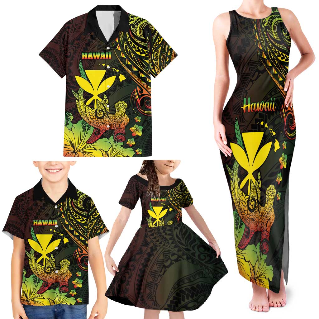 Personalised Hawaii Family Matching Tank Maxi Dress and Hawaiian Shirt Kanaka Maoli With Hammerhead Shark DT04 - Polynesian Pride