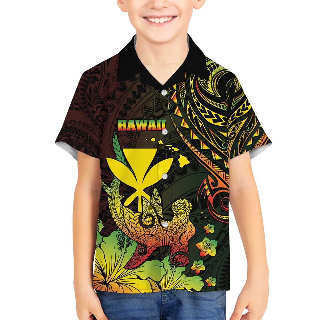 Personalised Hawaii Family Matching Tank Maxi Dress and Hawaiian Shirt Kanaka Maoli With Hammerhead Shark DT04 Son's Shirt Black - Polynesian Pride