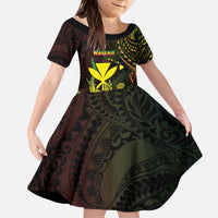 Personalised Hawaii Kid Short Sleeve Dress Kanaka Maoli With Hammerhead Shark