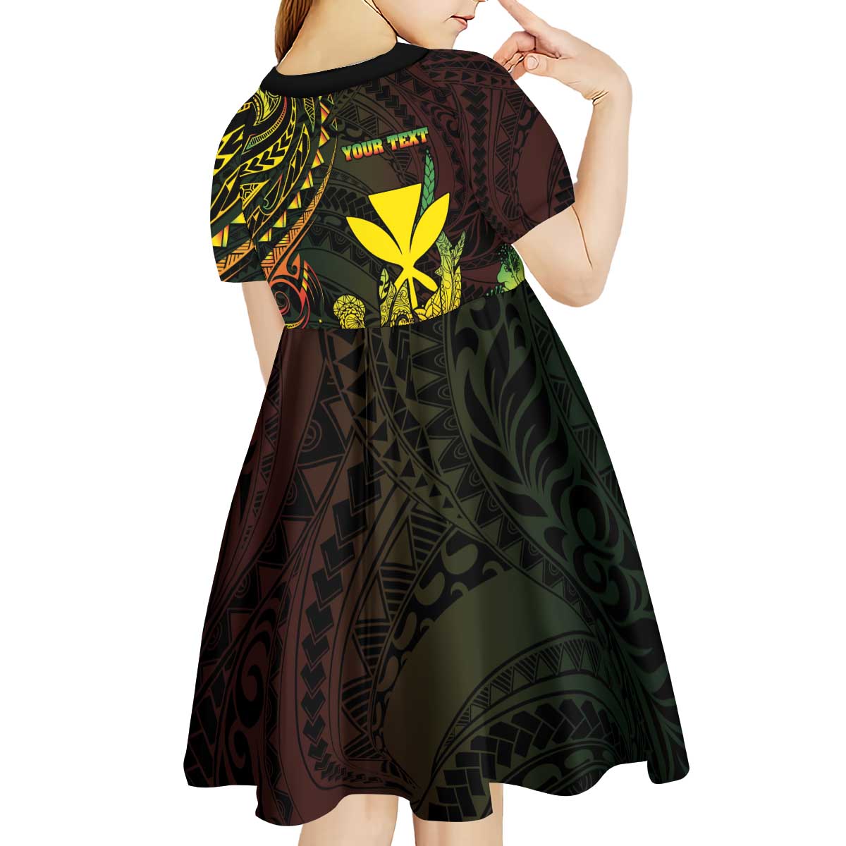 Personalised Hawaii Kid Short Sleeve Dress Kanaka Maoli With Hammerhead Shark