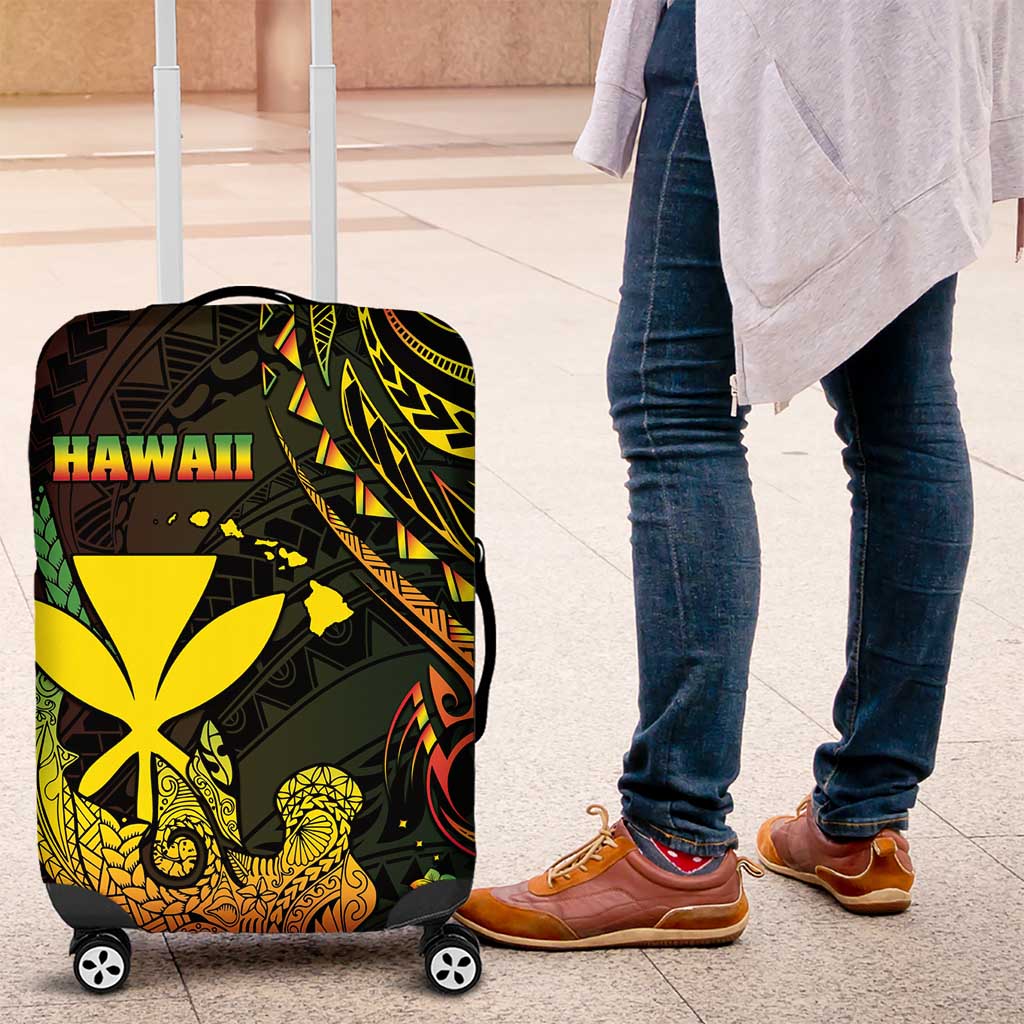 Hawaii Luggage Cover Kanaka Maoli With Hammerhead Shark DT04 Black - Polynesian Pride
