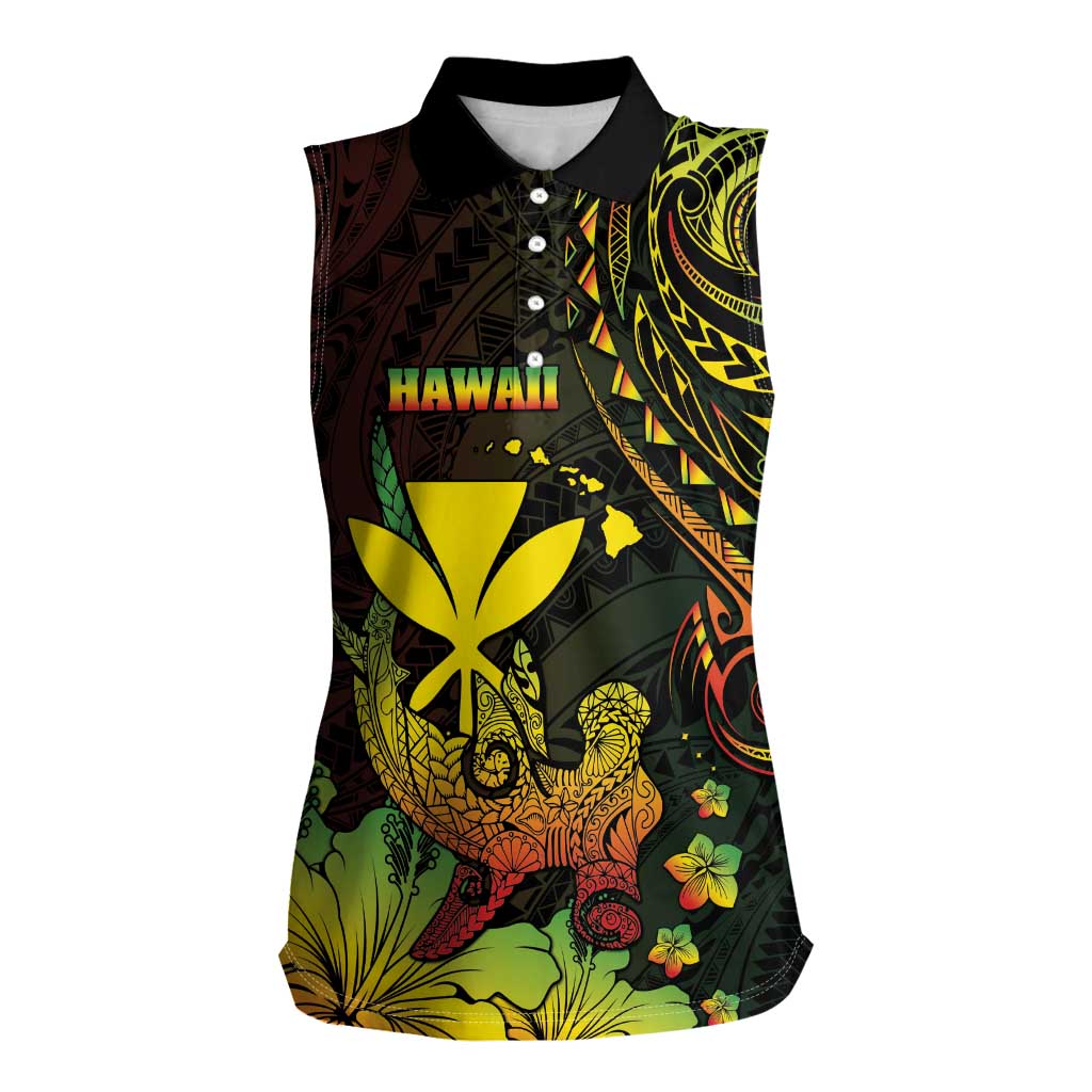 Personalised Hawaii Women Sleeveless Polo Shirt Kanaka Maoli With Hammerhead Shark