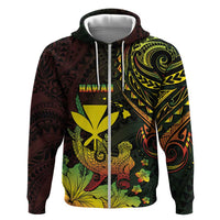 Personalised Hawaii Zip Hoodie Kanaka Maoli With Hammerhead Shark DT04 Zip Hoodie Black - Polynesian Pride