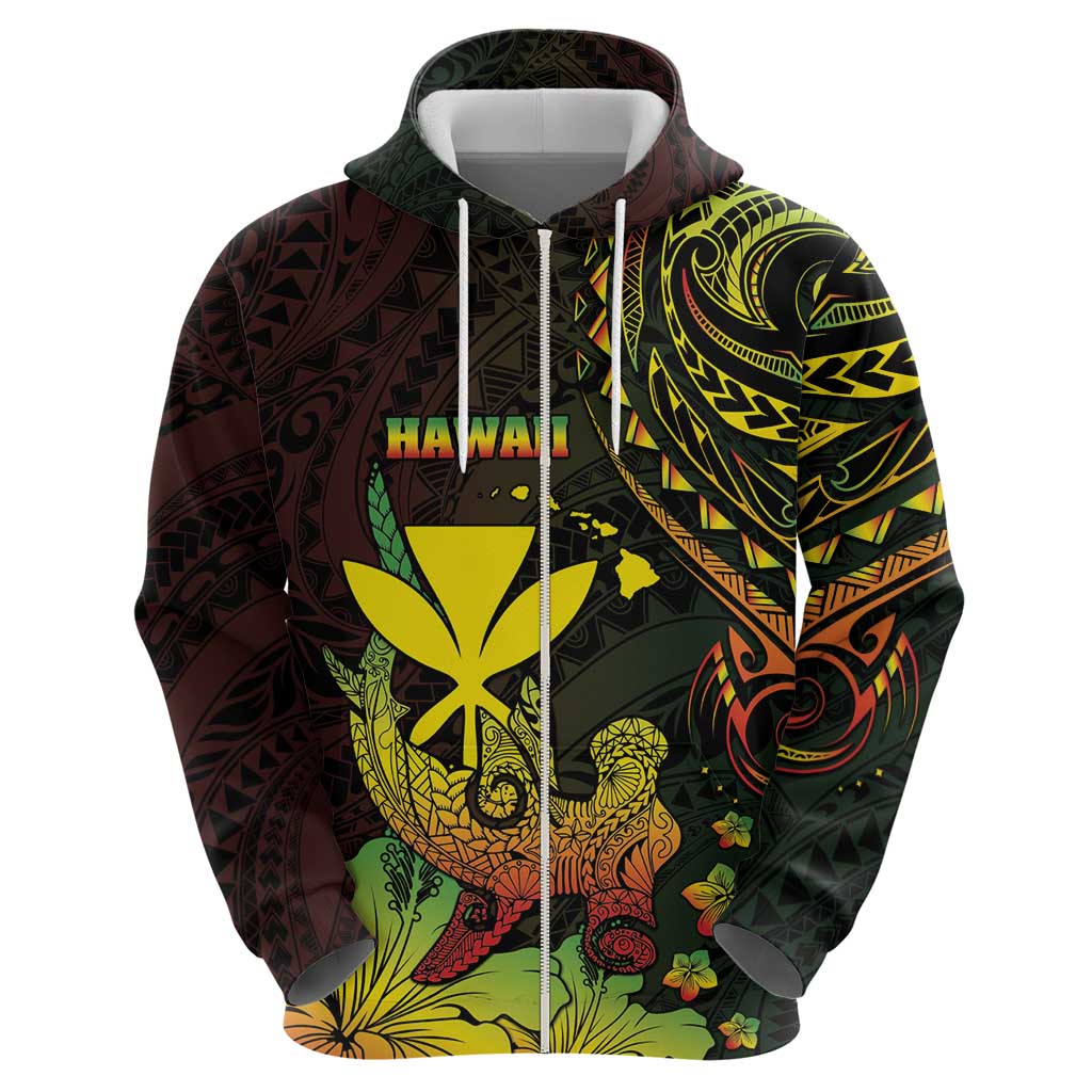 Personalised Hawaii Zip Hoodie Kanaka Maoli With Hammerhead Shark DT04 - Polynesian Pride