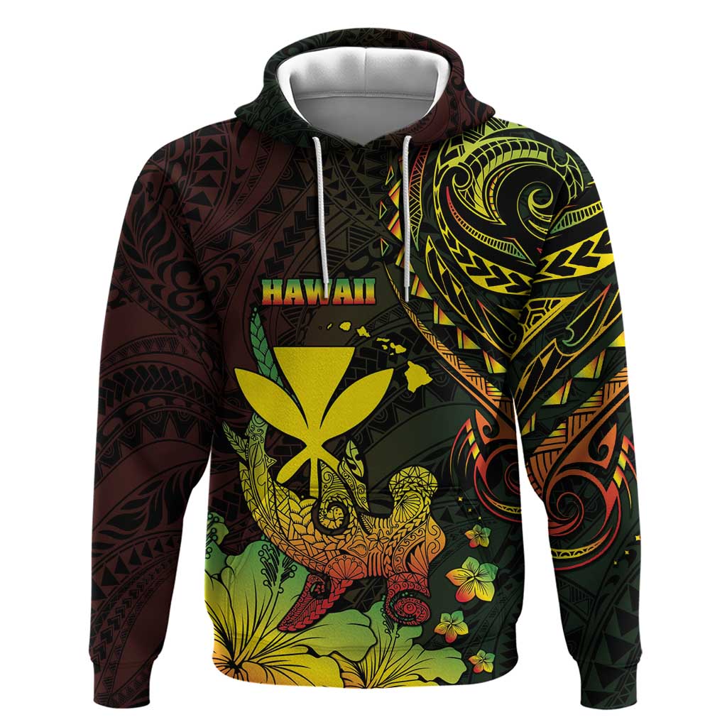 Personalised Hawaii Zip Hoodie Kanaka Maoli With Hammerhead Shark DT04 Pullover Hoodie Black - Polynesian Pride