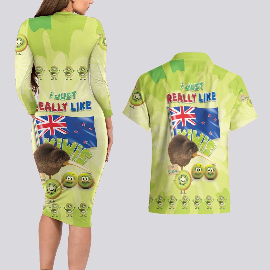 New Zealand Kiwi Couples Matching Long Sleeve Bodycon Dress and Hawaiian Shirt I Just Really Like Kiwis DT04 - Polynesian Pride