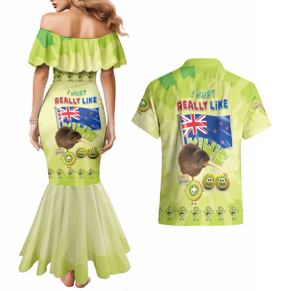 New Zealand Kiwi Couples Matching Mermaid Dress and Hawaiian Shirt I Just Really Like Kiwis DT04 - Polynesian Pride