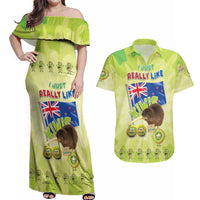 New Zealand Kiwi Couples Matching Off Shoulder Maxi Dress and Hawaiian Shirt I Just Really Like Kiwis