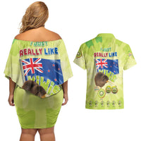 New Zealand Kiwi Couples Matching Off Shoulder Short Dress and Hawaiian Shirt I Just Really Like Kiwis