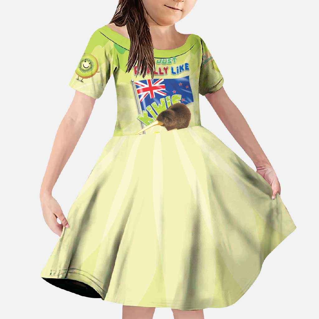 New Zealand Kiwi Family Matching Long Sleeve Bodycon Dress and Hawaiian Shirt I Just Really Like Kiwis DT04 Daughter's Dress Green - Polynesian Pride