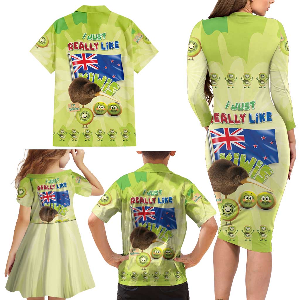 New Zealand Kiwi Family Matching Long Sleeve Bodycon Dress and Hawaiian Shirt I Just Really Like Kiwis DT04 - Polynesian Pride