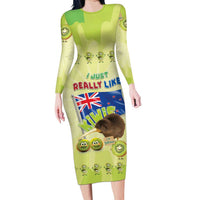 New Zealand Kiwi Family Matching Long Sleeve Bodycon Dress and Hawaiian Shirt I Just Really Like Kiwis DT04 Mom's Dress Green - Polynesian Pride