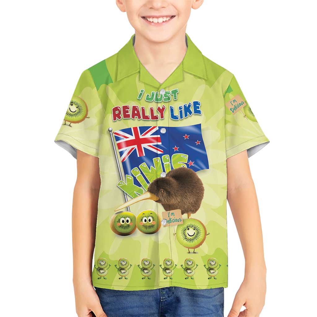 New Zealand Kiwi Family Matching Off Shoulder Maxi Dress and Hawaiian Shirt I Just Really Like Kiwis DT04 Son's Shirt Green - Polynesian Pride