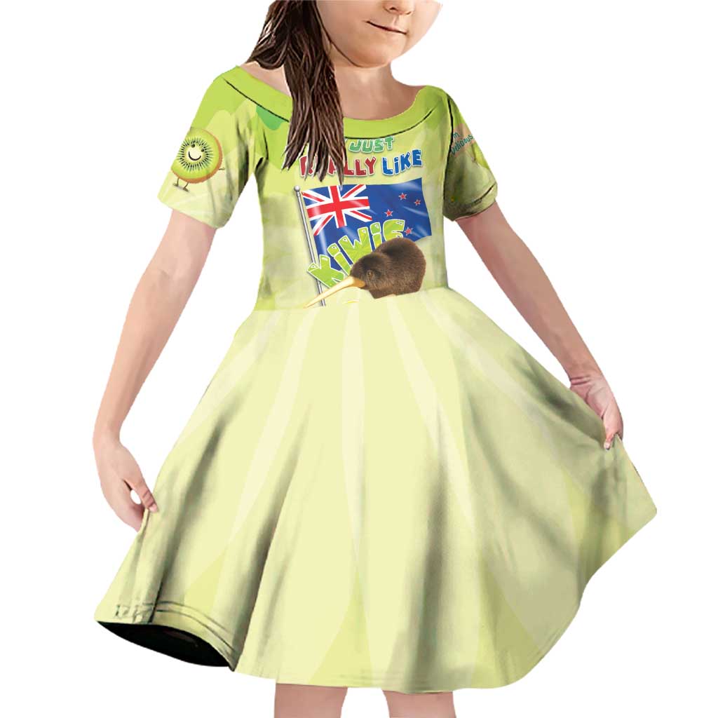 New Zealand Kiwi Family Matching Off Shoulder Short Dress and Hawaiian Shirt I Just Really Like Kiwis DT04 Daughter's Dress Green - Polynesian Pride