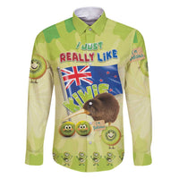 New Zealand Kiwi Family Matching Puletasi and Hawaiian Shirt I Just Really Like Kiwis DT04 Dad's Shirt - Long Sleeve Green - Polynesian Pride