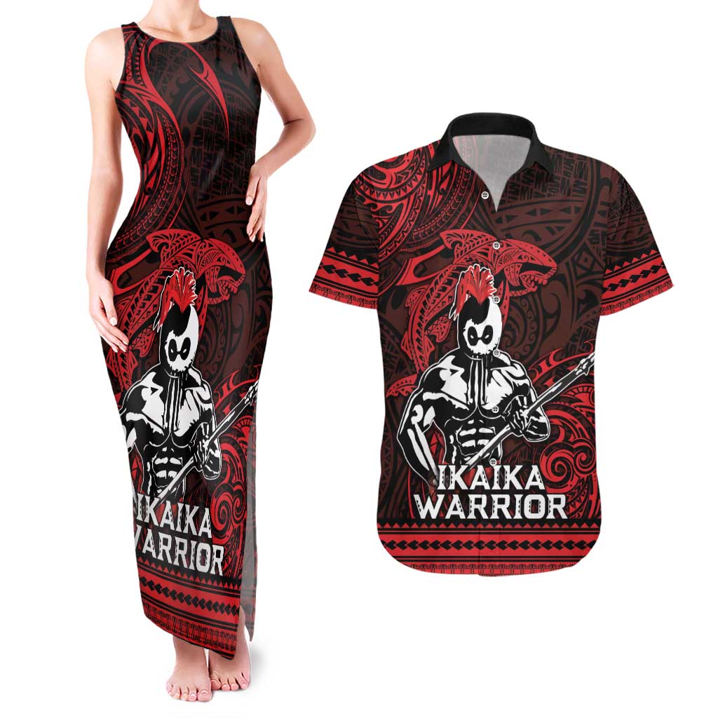 Hawaii Ikaika Warrior Couples Matching Tank Maxi Dress and Hawaiian Shirt Hawaiian Tribal Tattoo DT04 Red - Polynesian Pride